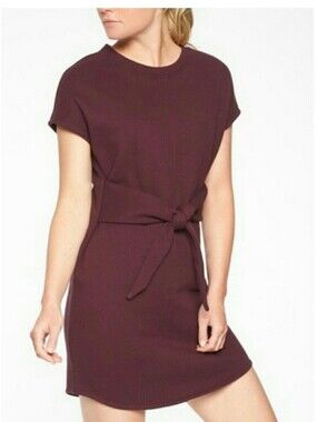 Athleta Cap Sleeve Tie Front Athleisure Shift Dress Plum Purple Size M